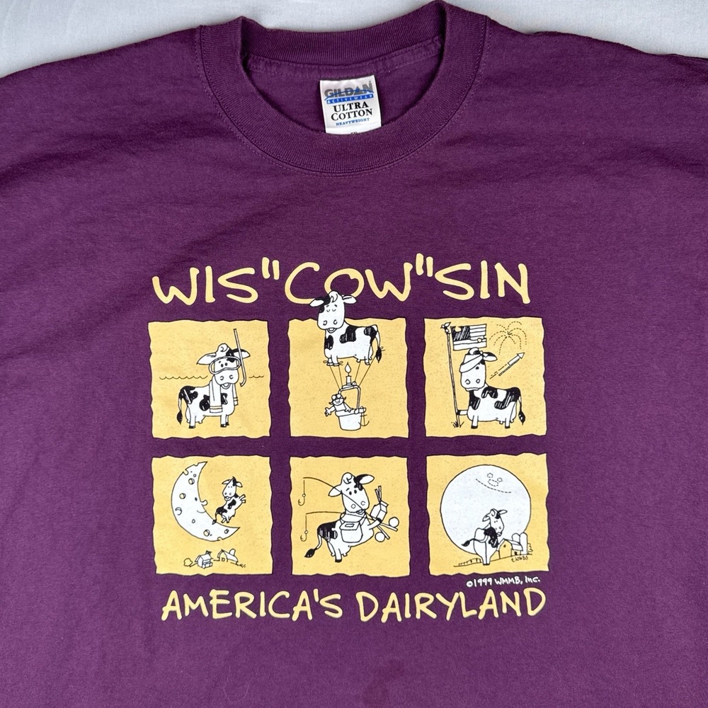 Vintage 90s Wisconsin Wis-Cow-Sin T-Shirt Funny Humor Dairyland Cow XXL